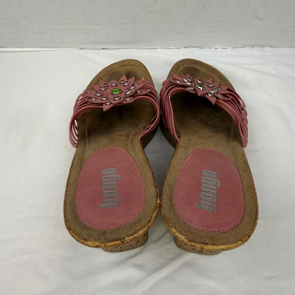 Bongo Vintage Pink Floral Rhinestone Wedge Sandals Y2K Cork Platform Slides